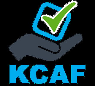 KCAF logo featuring an open hand holding a blue checkmark icon - Erkend Funderingsspecialist